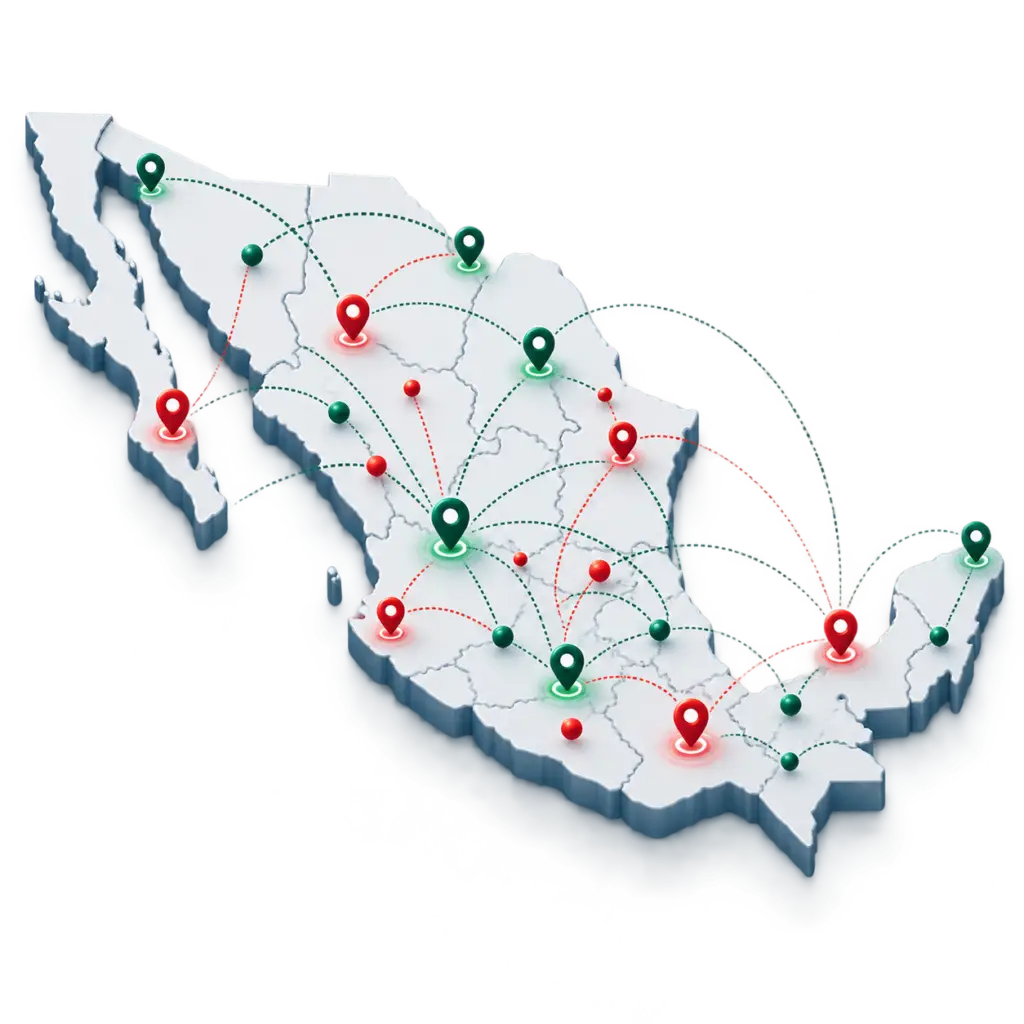 Mapa de México con la red nacional de espacios de trabajo COMET