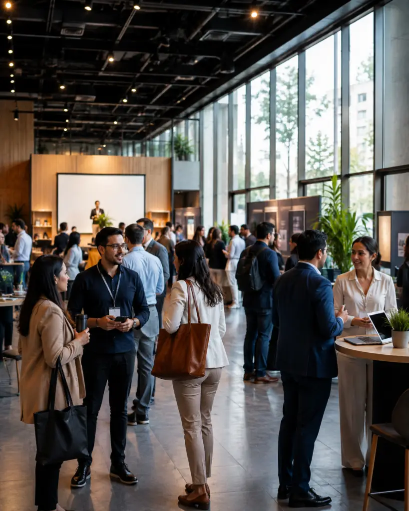 Profesionales haciendo networking en un evento de COMET